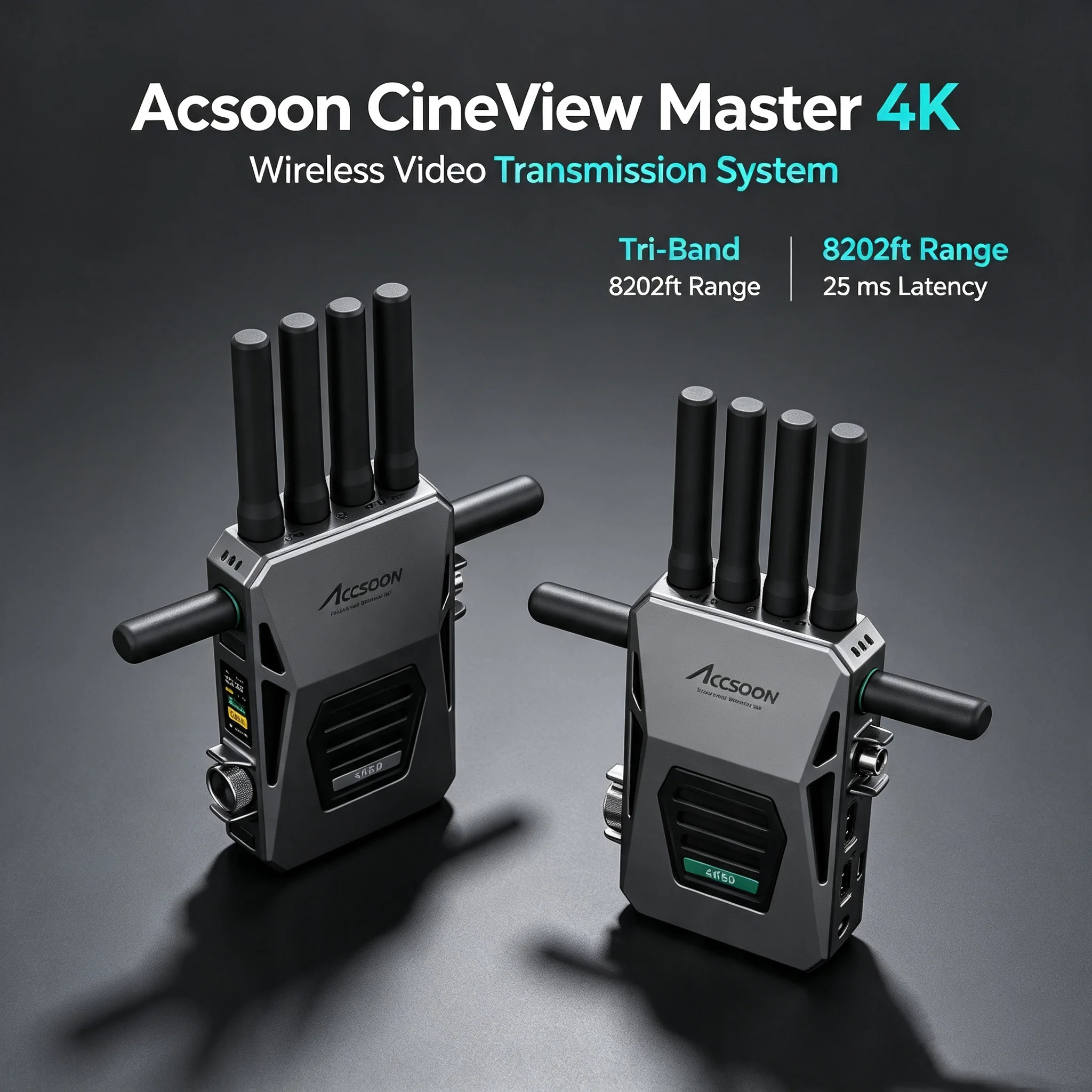 Accsoon CineView Master 4K Wireless Video Transmitter Receiver SDI Tri-Band 2.5KM Range 25ms Latency for Professional Filmmaking