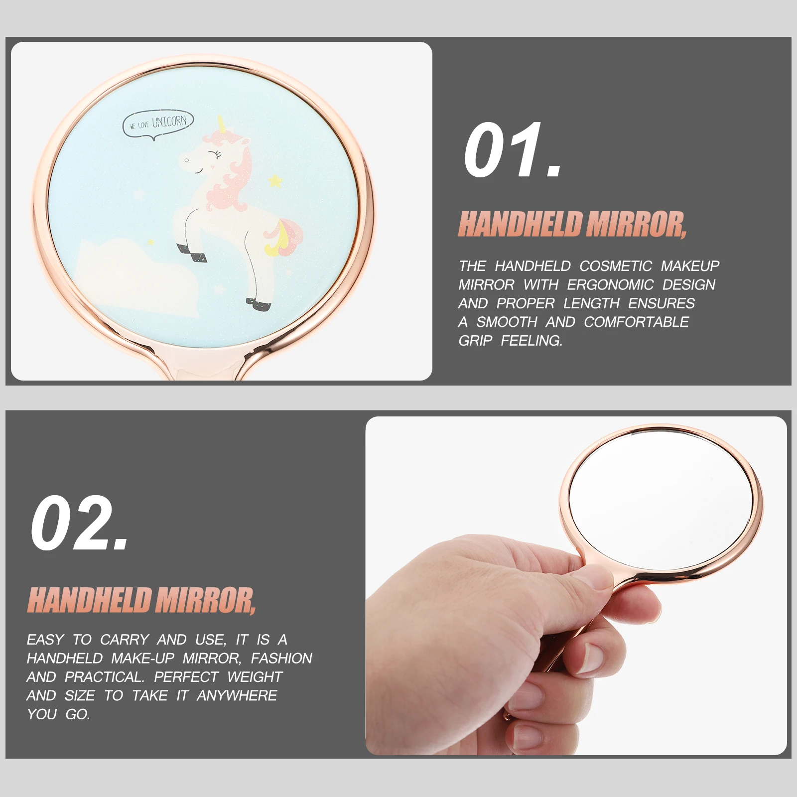 مرآة مكياج مريحة محمولة بقبضة ناعمة، مرآة سفر خفيفة الوزن للنساء، ملحقات مكياج أدوات التجميل #6