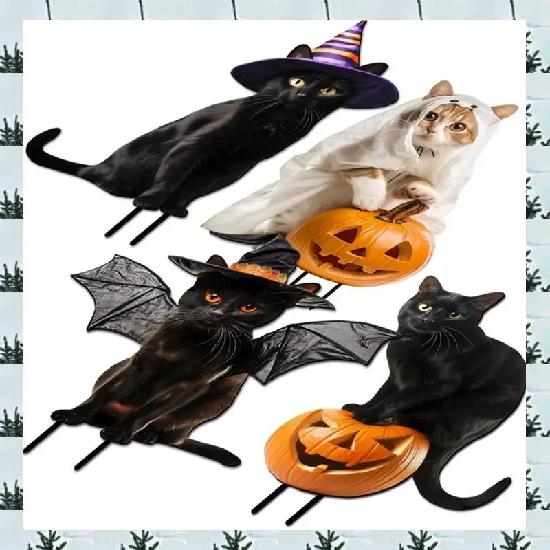 

ABLG 4 шт. украшения для Хэллоуина открытый милый кот знак двора с тыквой металлический декор кошки для двора сад газон украшения