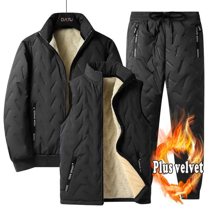 الخريف والشتاء جديد الرجال الحرارية ثلاث قطع مجموعة الوقوف طوق صوف الضأن سترة سترة سترة السراويل بالموجات فوق الصوتية