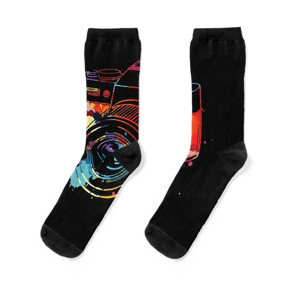 Photography Watercolor Camera Photographer T-Shirt Socks custom sports heated funny sock basketball Socks For Man Women's