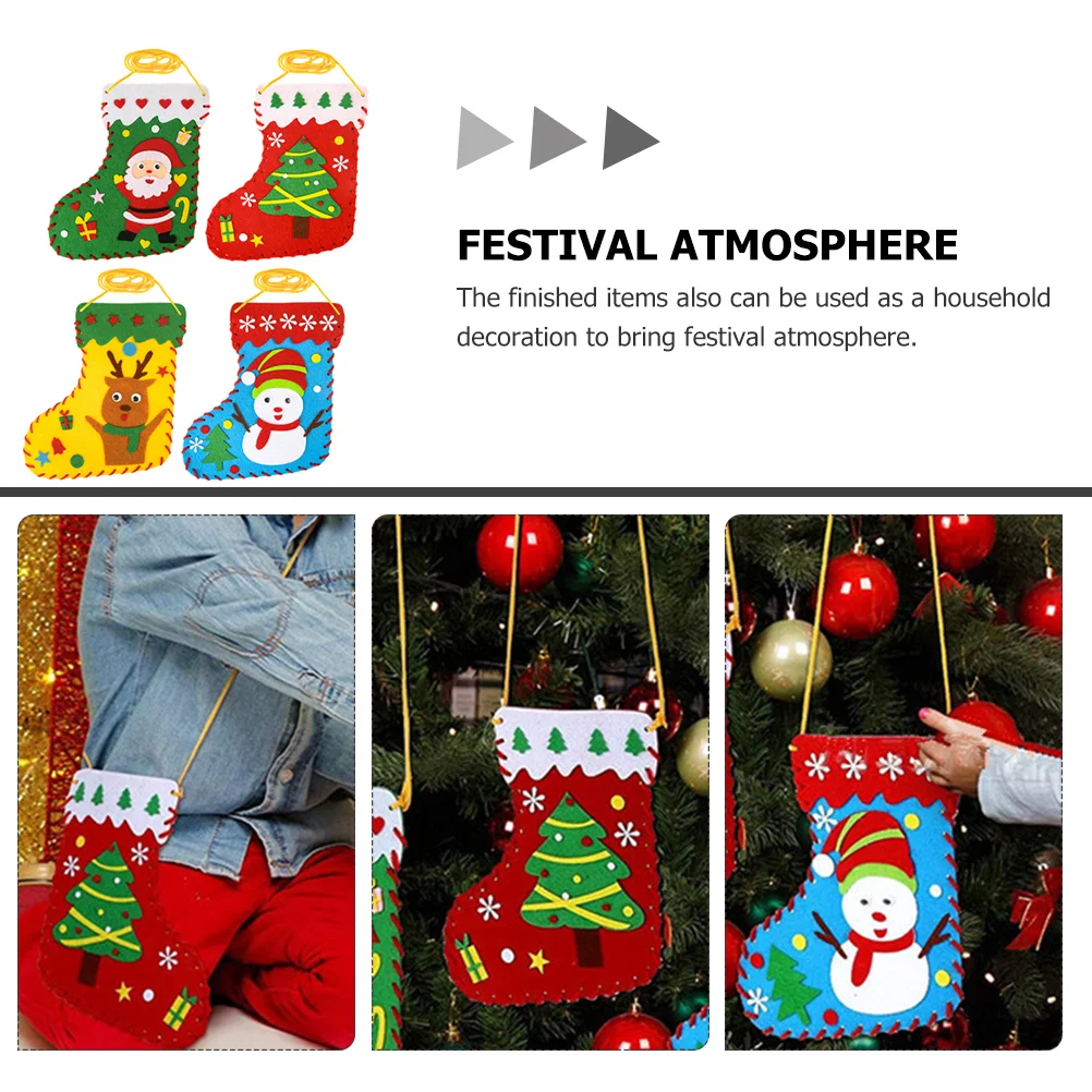 12 Pcs Christmas Socks DIY Children's Handmade Non-woven Educational Toys Felt Sewing Kits