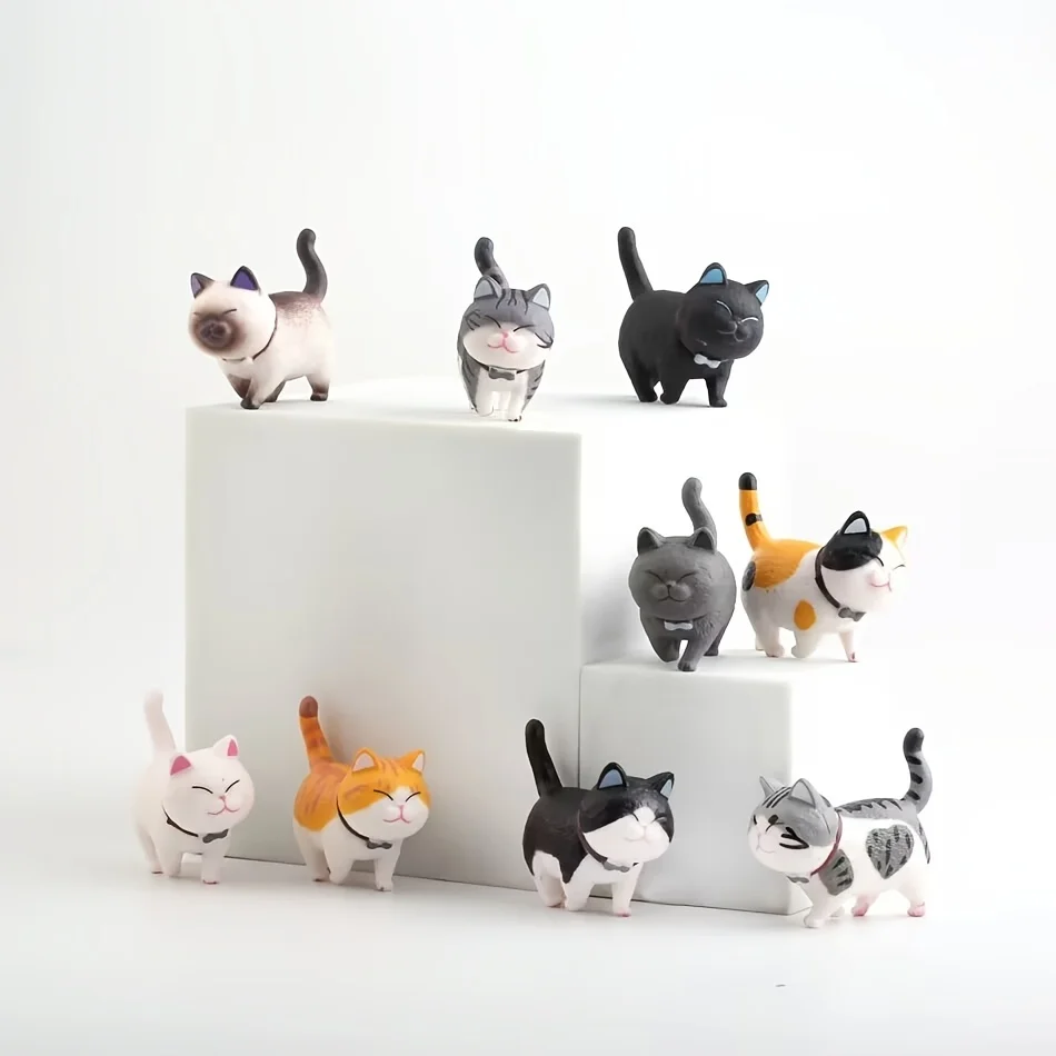 

9pcs Miniature Cat Ornaments Resin Kitten Statues for DIY Landscapes Anime-Themed, Festive Household Adornmant