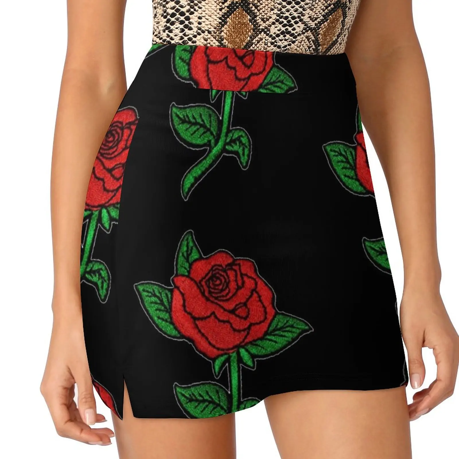 

Rose Patch Black Mini Skirt women's clothing summer 2025 novelties japanese kawaii clothes