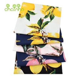 Chainho,Printed Poplin Cotton Fabric,Plain Weave,DIY Sewing Quilting Material,Patchwork Cloth,Lemon Serie,3 Kinds Size,PCC52