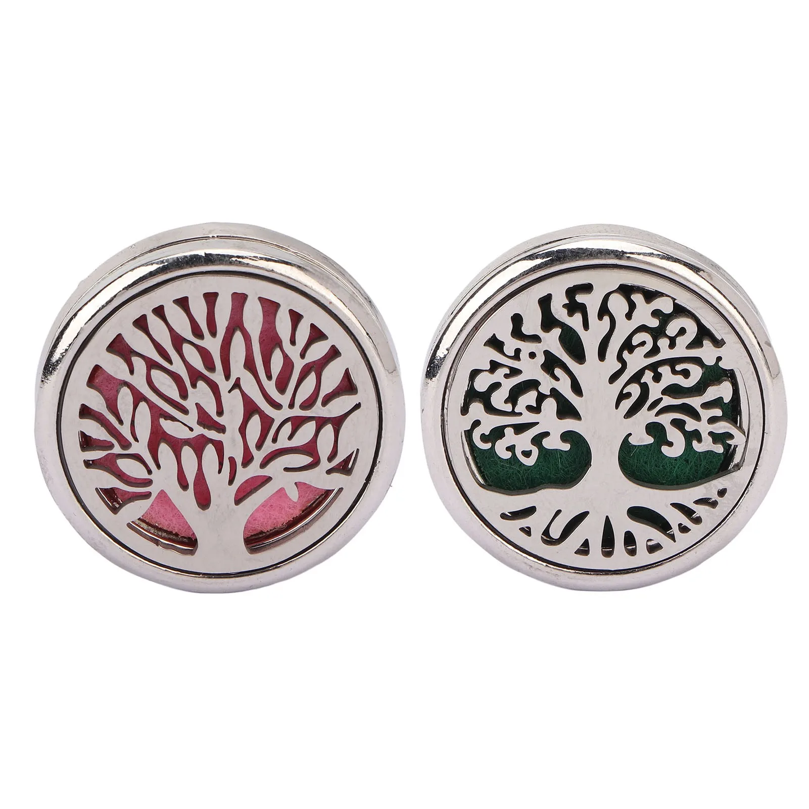 2pcs Essential Oil Diffuser Brooches Stainless Steel Lightweight Hollow Out Tree Shape Washable Locket Perfume Diffuser