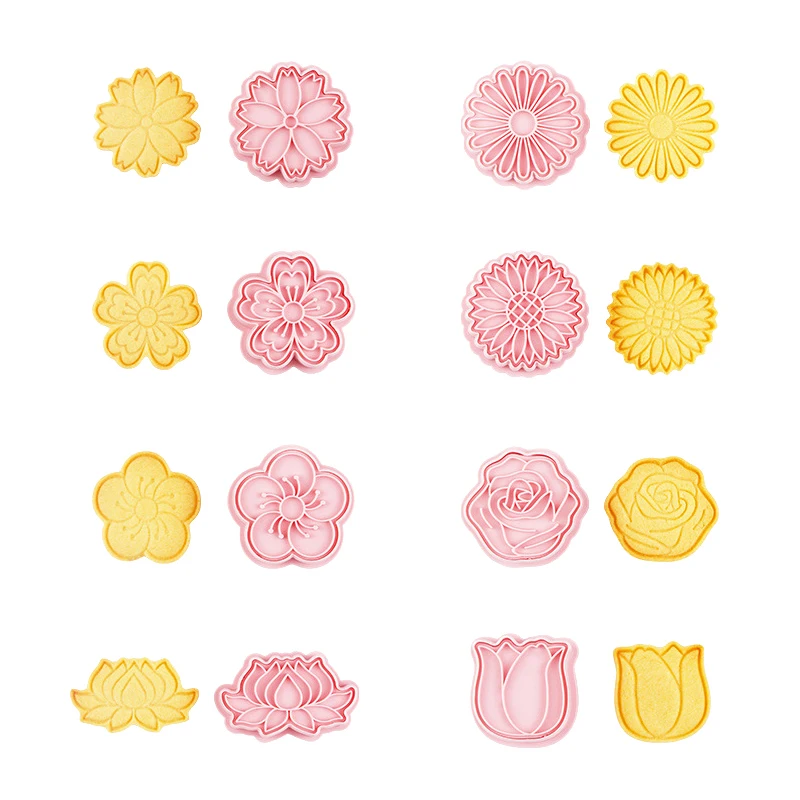 Flower Cookie Cutters: 8 Pcs Flowers Cookie Cutter, Spring Flowers Cookie Stamps For Biscuit Fondant Cheese Baking