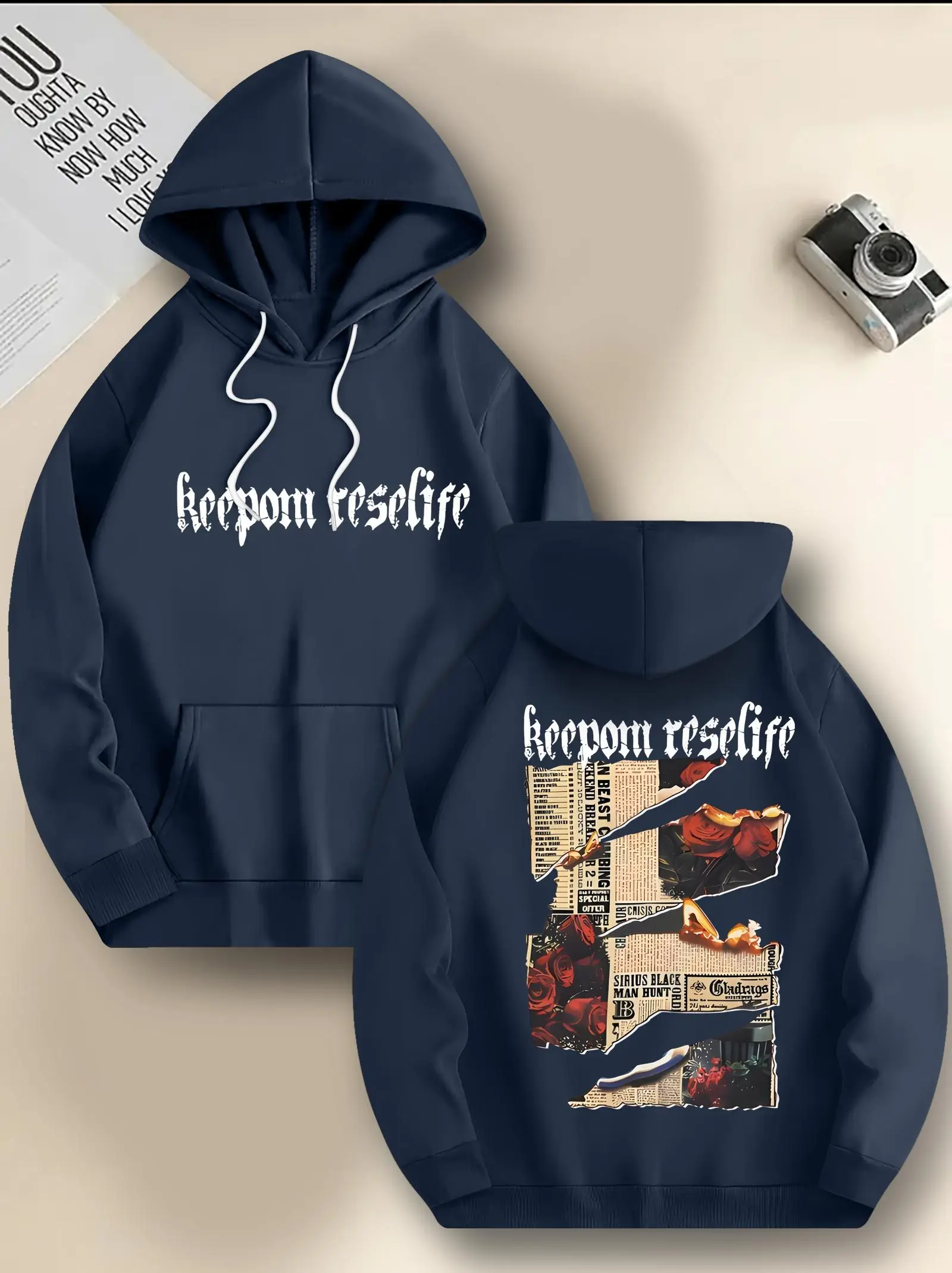 

The Autumn and Winter of 2025 Print Men's Versatile and Trendy Long Sleeve Hoodie Design with Rose Flower