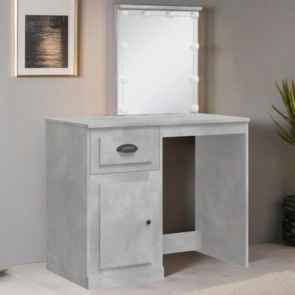 Modern LED Lighted Dressing Table - Concrete Grey 90x42x132.5 cm Vanity Makeup Furniture