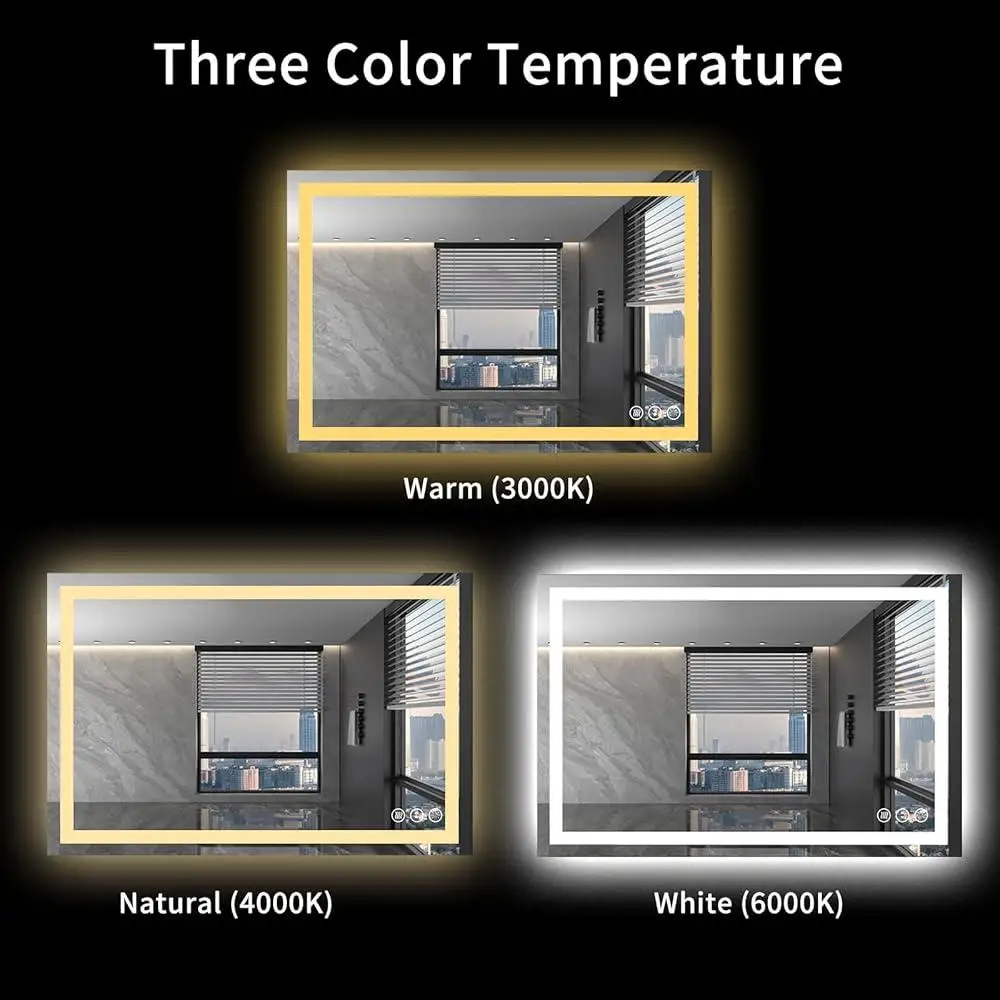 Anti-Fog Dimmable LED Bathroom Mirror Backlit Front Lit Memory Function Touch Control Vanity Mirror 40X32 Rectangular