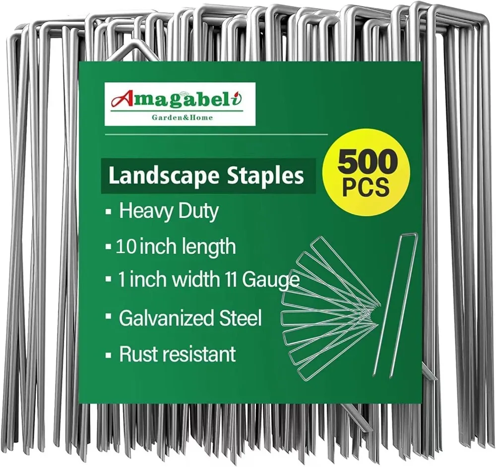 

500 Pack Garden Stakes Heavy-Duty Sod Pins Anti-Rust Fence Stakes for Weed Barrier Fabric Ground Cover Drip Irrigation Tubing