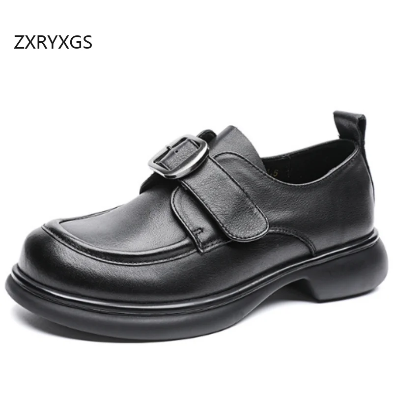

ZXRYXGS Premium Full Real Leather Breathable Comfort Loafers Shoes 2025 New Fashion Versatile Soft Sole Mid Heels Trend Shoes