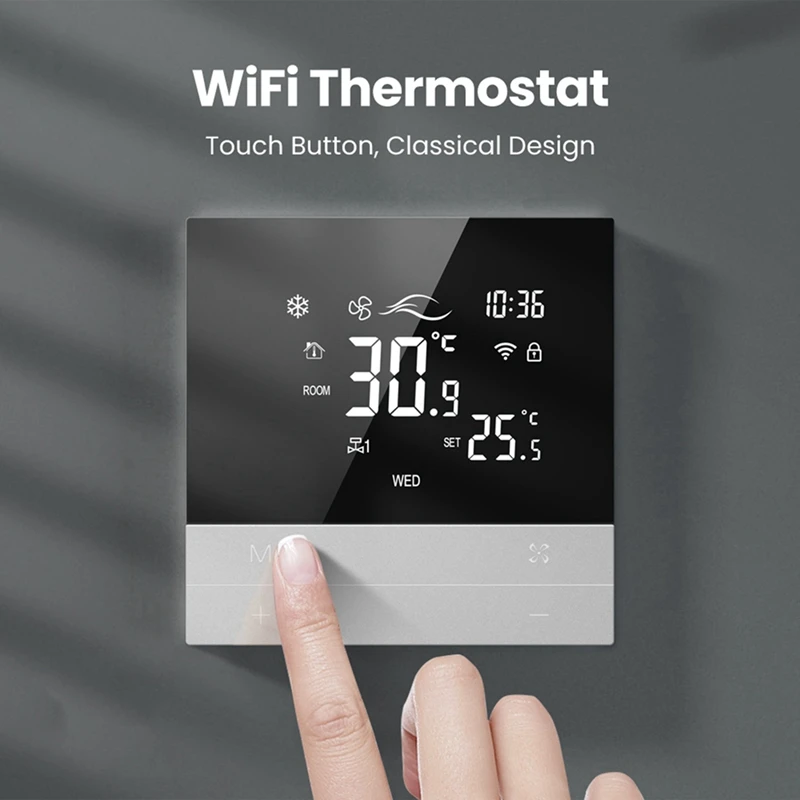 Tuya Wifi Smart Thermostat Switch Heating Cool 3 Speed Fan Coil Unit Voice Temperature Controller