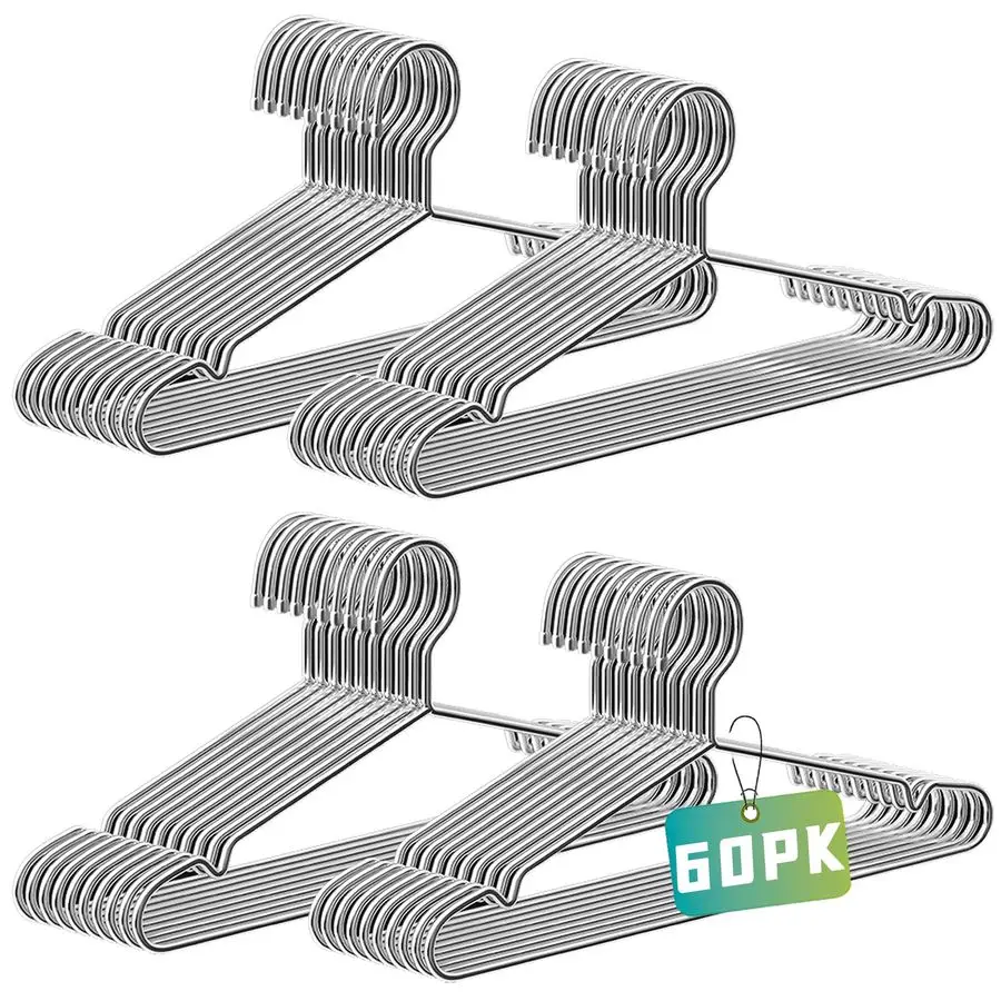 

Hangers 60 Pack, Heavy Duty, Space Saving, Stainless Steel, Silver, 16.5inches Closet Hangers for Hanging Coats, Suits, Jackets,