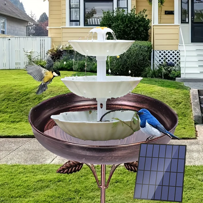 3 layers white bird bath with 3.5W solar pump for bird feeder set, DIY solar fountain, suitable for bird bath, garden decoration