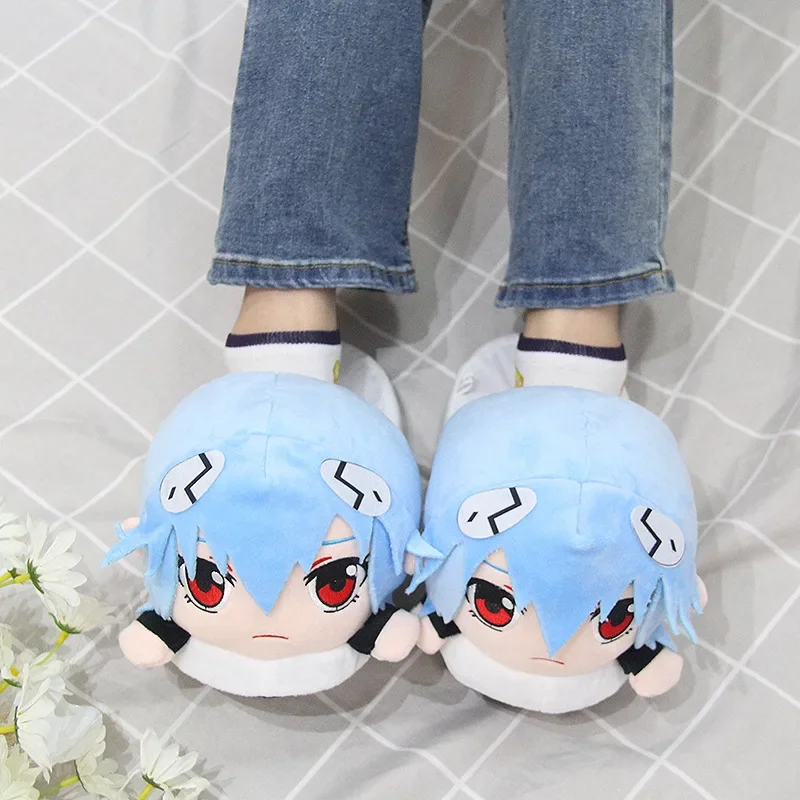 Cartoon EVANGELION Rei Cotton Slippers Plush Slippers for Men Women Cartoon Fluffy Shoes Home Indoor Slippers Winter Warm Shoes