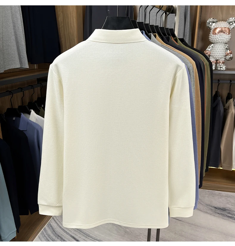 Hochwertiges Langarm-Poloshirt aus 100% Baumwolle für Herren, neue Luxus-Modemarke, Frühling/Herbst, luxuriöser Komfort, lässiges Business-T-Shirt. – Detail 7