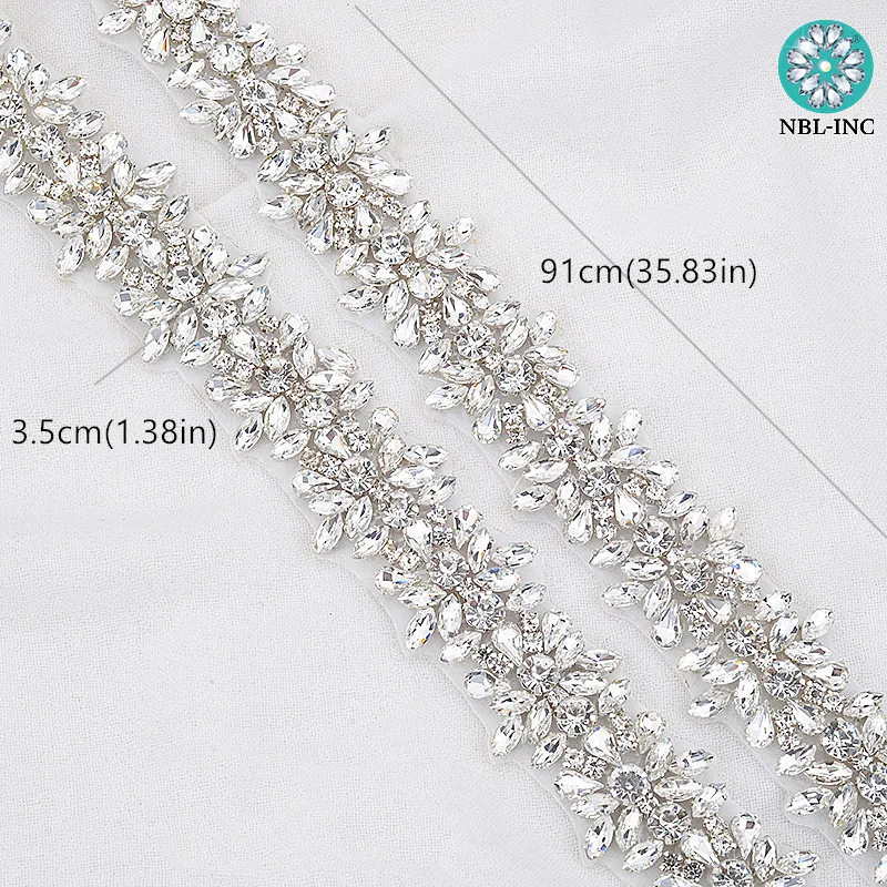 (1 YARD) Silver clear bridal beaded crystal rhinestone applique trim belt gold sewing iron on for wedding dress clothing WDD0278