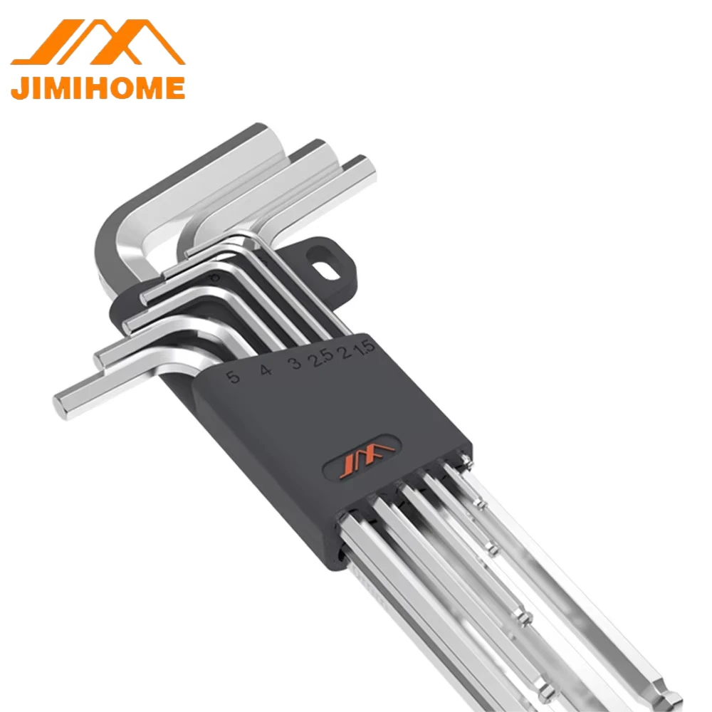 JIMIHOME JM-G1309 S2 Material Kugelkopf 9-teiliges Innensechskant-Inbusschlüssel-Set 1,5/2/2,5/3/4/5/6/8/10 mm Handwerkzeug