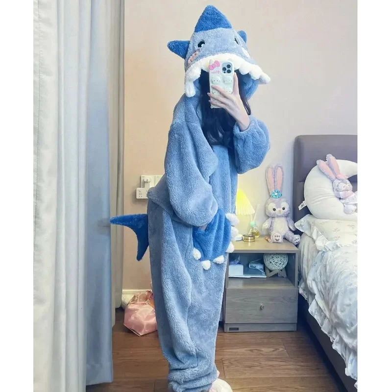 Kigurumi Blue Shark Onesies 잠옷 만화 의상 할로윈 코스프레 잠옷 파티 드레스 성인 Pijamas