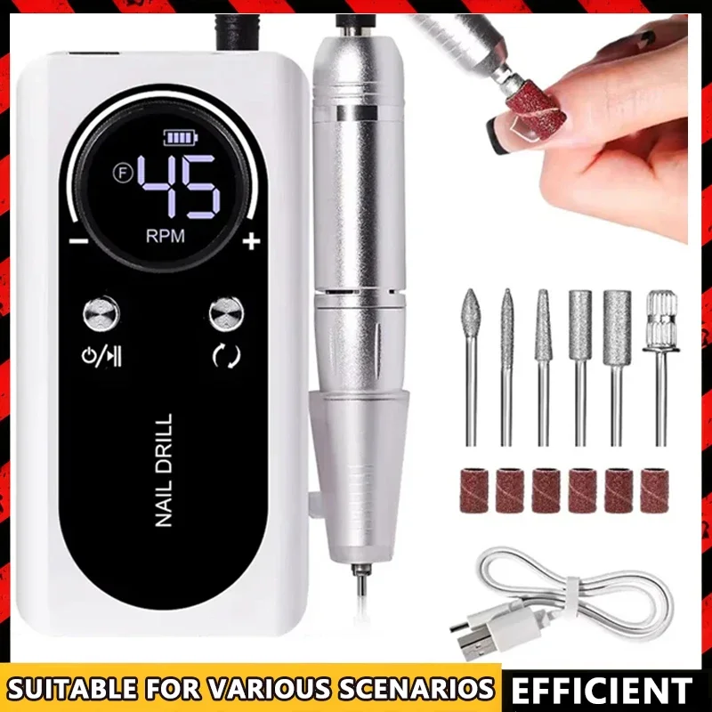 

Professional 45000RPM Electric Portable Nail Drill Machine Rechargeable Low Noise Nail Sander File for Manicure Salon Tool