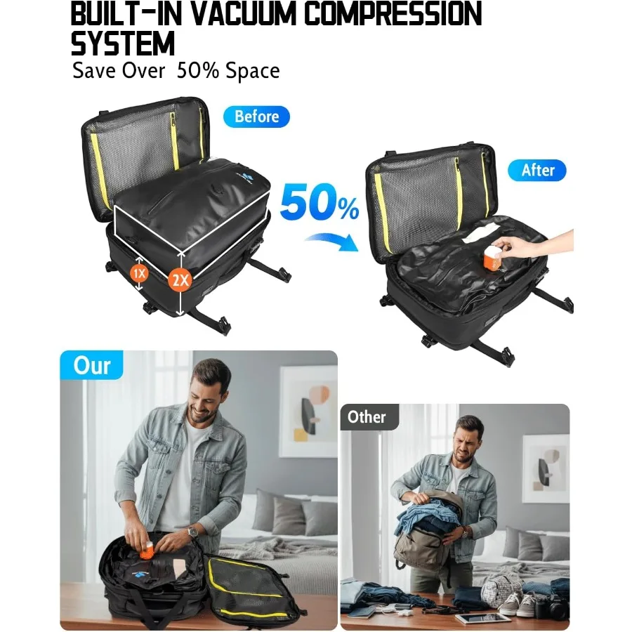 حقيبة ظهر للسفر مضغوطة للتنقل قابلة للإزالة من Zurlig مع حقيبة توفير مساحة قابلة للفصل ومضخة TSA-friendly Carry-On Vacuum Casu #3