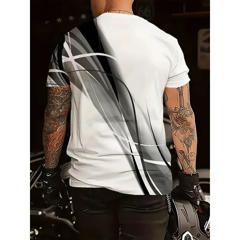 Men's Casual Printed T-Shirt White Black Modern Art Design Regular Fit Crew Neck Machine Washable 2026 Fashion Top