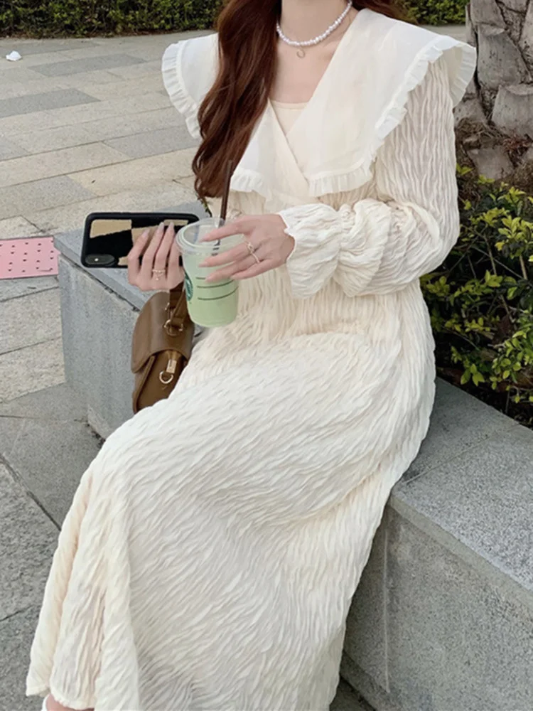 

Модное женское платье с оборками, элегантное Однотонное Платье макси с отложным воротником, Новинка весна-осень 2023, Vestido M471