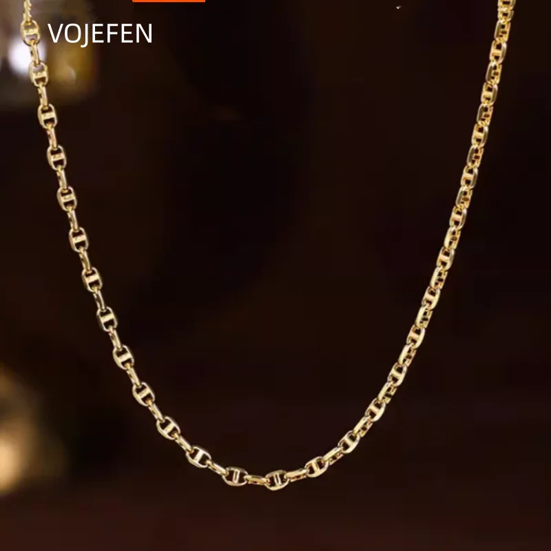 VOJEFEN 18K Gold Long Necklace Original Au750 Pure Gold Neck Chains Luxury Charms Necklaces Vintage Choker 2026 Trend Jewelry
