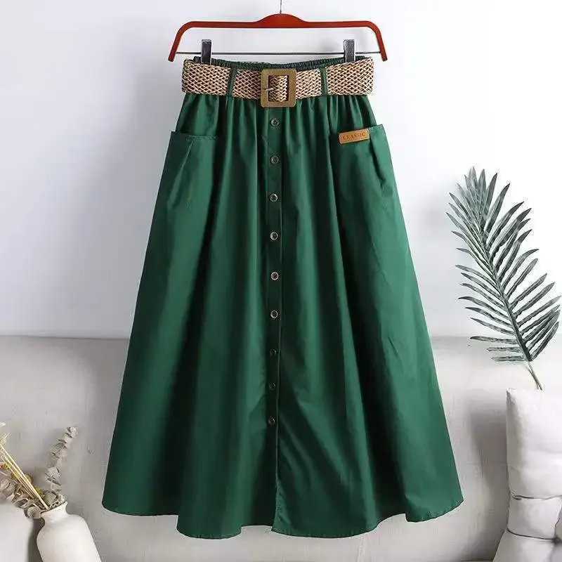 

Summer Solid Color Loose Casual Belt Skirts Women Vintage Aesthetic Chic Party Dress Female High Waist Sexy Femme Clothes LJ22