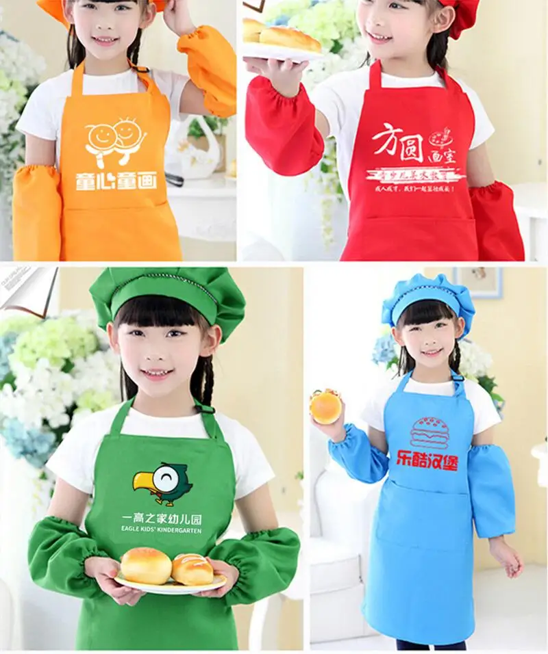 Kids Aprons Custom Logo Front Pocket Bibs Boys Girls Aprons Kitchen Kids Handmade Aprons Kids Painting Cooking Baby BakingSchool