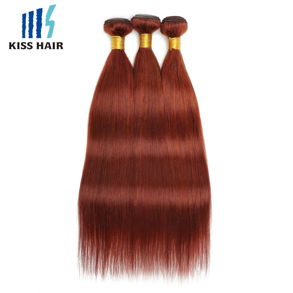 

Color #33 Human Hair Bundles Reddish Brown Pre-colored Brazilian Human Hair Extension Dark Auburn 1/3/4 Pcs Bone Straight