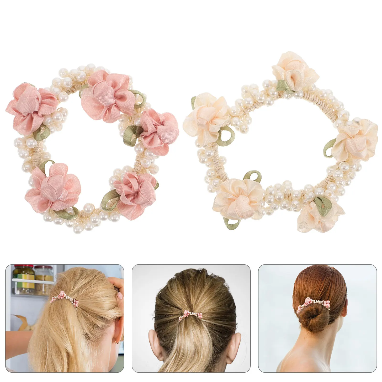 

2 шт. эластичные резинки для волос с жемчугом, элегантные, цвета розового золота, для женщин, для повседневного использования, аксессуары для укладки волос, инструмент для плетения кос