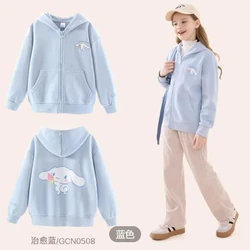 Sanrio Cinnamoroll Cute Sweatshirt Kawaii Cartoon Anime Fall Spring Hoodie Zipper Kids Hooded Casual Sports Coat Girls Gifts