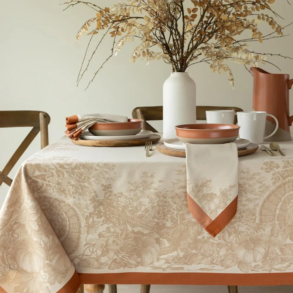 Benson Mills Harvest Heavyweight Engineered Jacquard Fabric Tablecloth, Autumn and Thanksgiving Decor