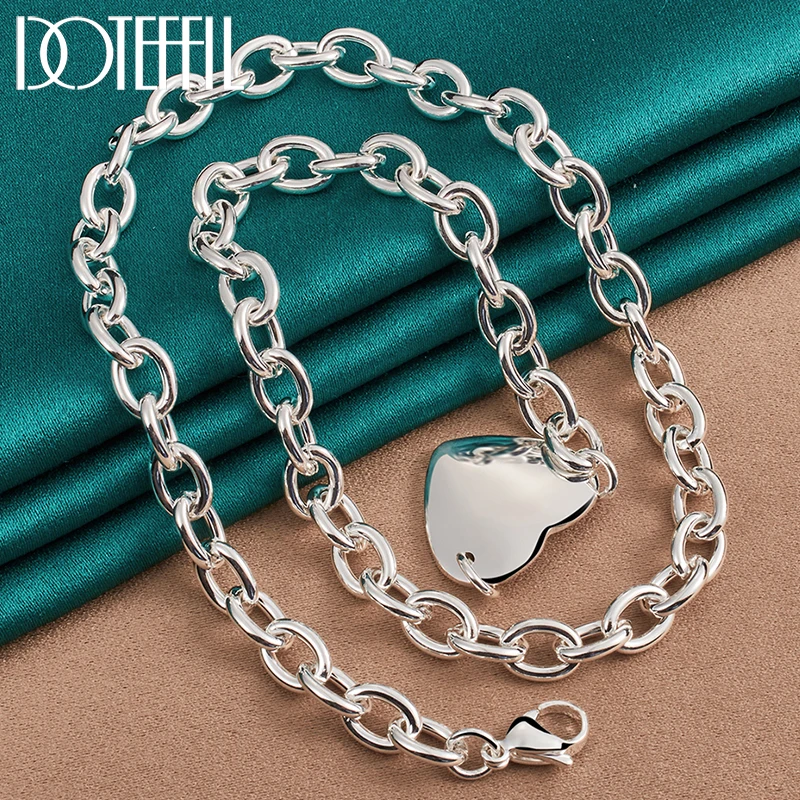 

DOTEFFIL 925 Sterling Silver Heart Pendant Necklace Woman Man 18 Inches Chain Wedding Engagement Party Jewelry