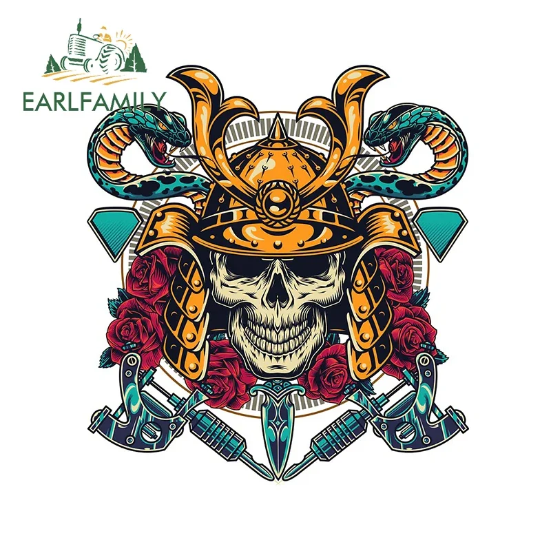 EARLFAMILY 13cm X 11.7cm Rose Snake Japanese Samurai Design Car Emblem Auto Sticker Skull JDM Window Motorcycle Car Styling