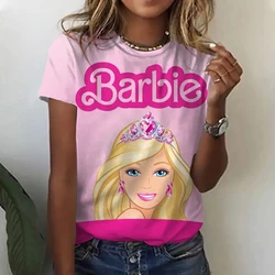 Barbie Lettering Impresso Camisetas para Mulheres, High Street, Tops Clássicos, Elegante, Suave, Presente Feminino, Moda Adorável