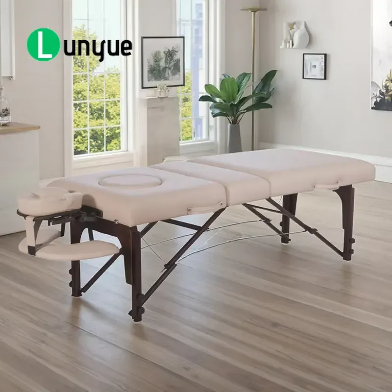Professional Portable Folding Spa Bed Multifunctional Eyelash Massage Table Premium Wood Leather Modern Design for Beauty