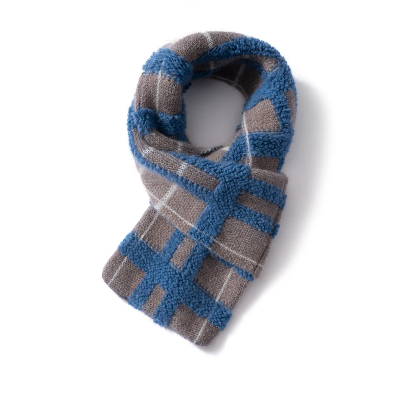 

Men's 100% Cashmere Checkered Knitted Scarf Winter Fashion Warm Color-Block Thick Neck Cover Women's Couple's Stylish Accessory