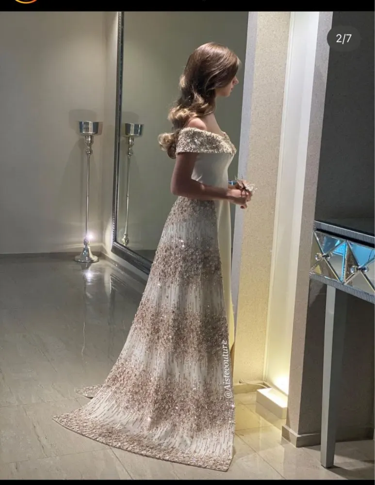 Luxurious Hot Sale Off the Shoulder Satin Beaded Bow Sheath فساتين السهرة vestidos de fiesta فساتين سهره evening dresses