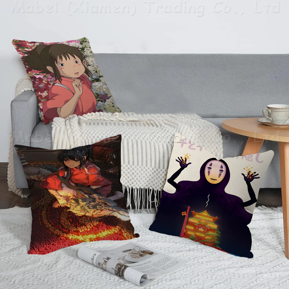 Anime S-Spirited A-Away Pillow Covers Cartoon Sofa Decorative Home Double-sided Printing Short Plush Cute Cushion Cover