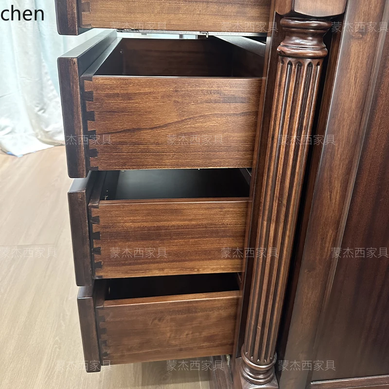 CP الرجعية جميع الخشب الصلب الجوز تسعة خزانة الصدر غرفة المعيشة غرفة النوم الرئيسية السرير رئيس وخزانة الذيل