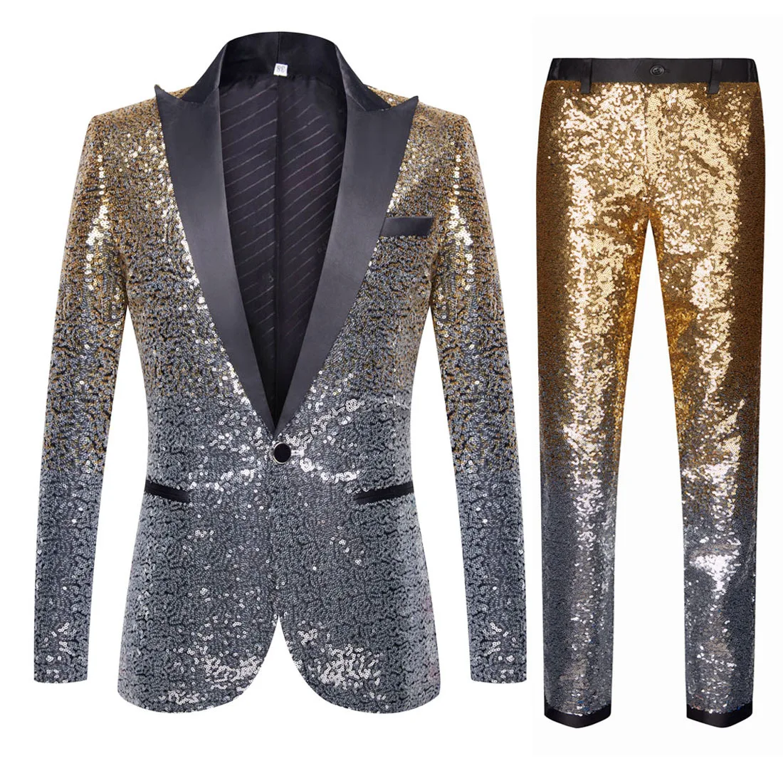 Men Gradual Change Color Sequins Suits Wedding Groom Glitter Sequined Blazer Pants Bar Singer Concert Performance Tuxedo Outfit