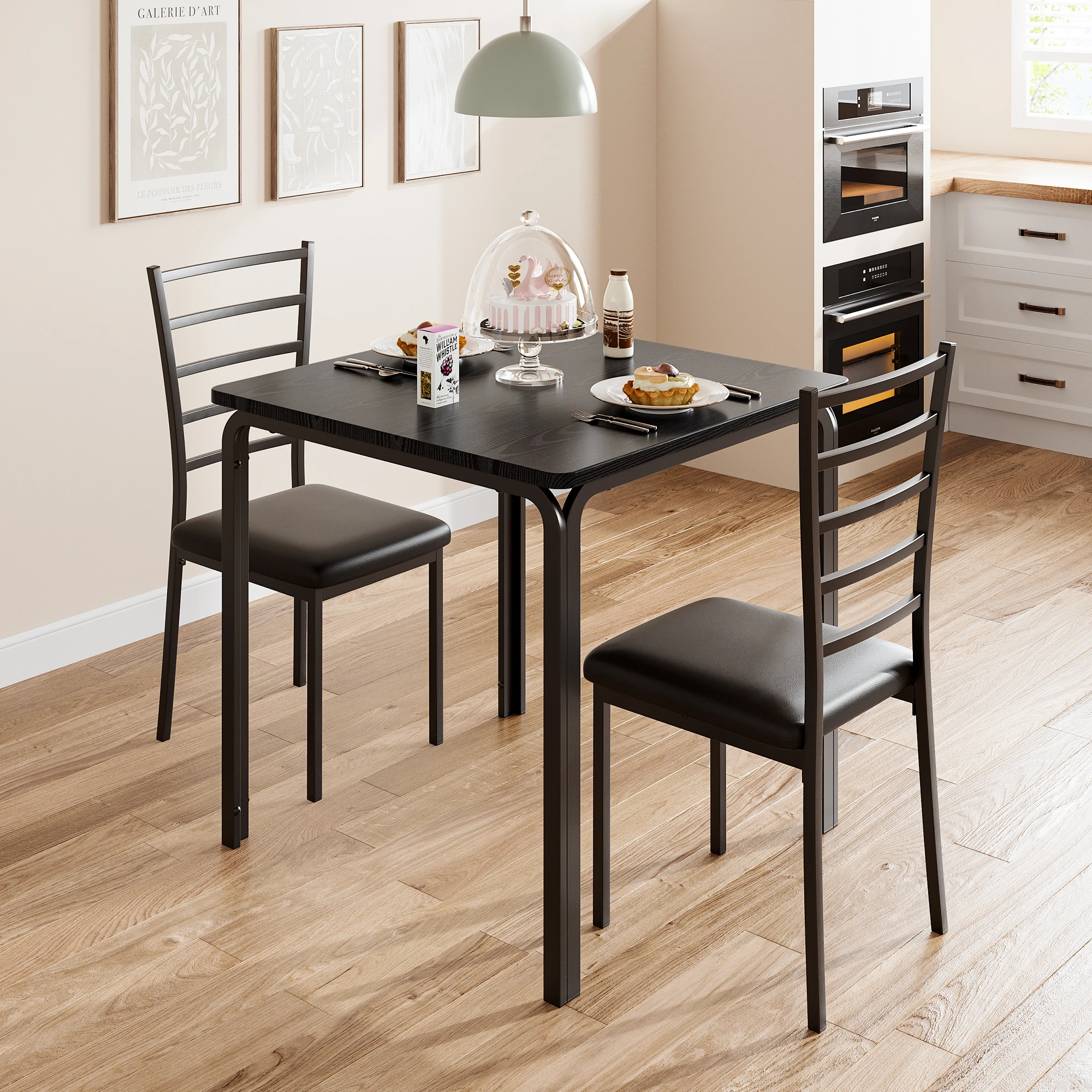 3-teiliges kleines Esstisch-Set, Küchentisch und 2 gepolsterte Stühle, Tischset, Wohnmöbel für Frühstück, Ecke, Esszimmer – Detail 9