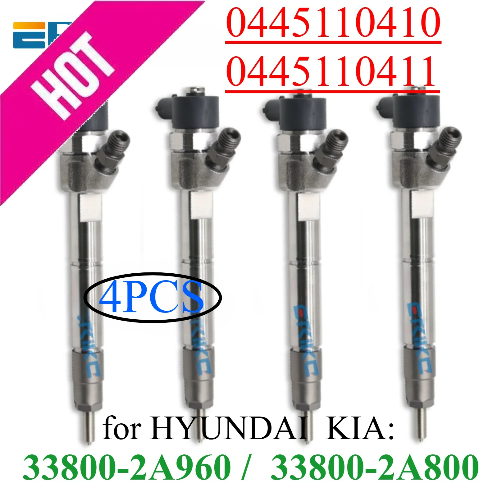 

4PC 0445110410 33800-2A960 Diesel Injector 0445110411 Auto Nozzle 33800-2A800 for HYUNDAI KIA 0986435279,