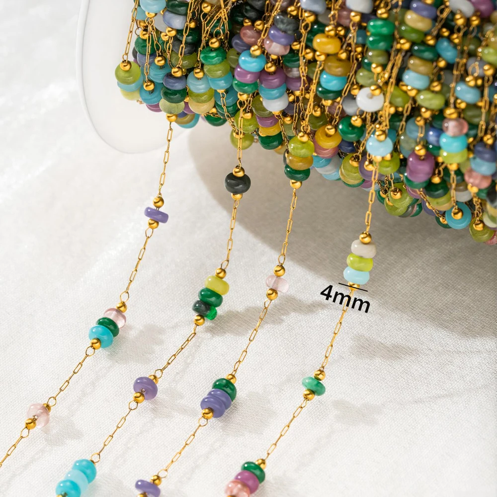 50cm/1 Meter Natürliche Splitterstein-Kette, Unregelmäßige Edelstein-Perlenkette aus Edelstahl für Schmuckherstellung und DIY-Bastelzubehör – Detail 2