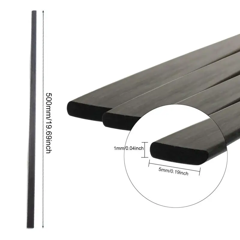 5pcs 500mm Pultruded Carbon Fiber Strip 0.5-1mm Thick Solids Flat Panel for  Airplane Model DIY Quadcopter Frame Repair Parts