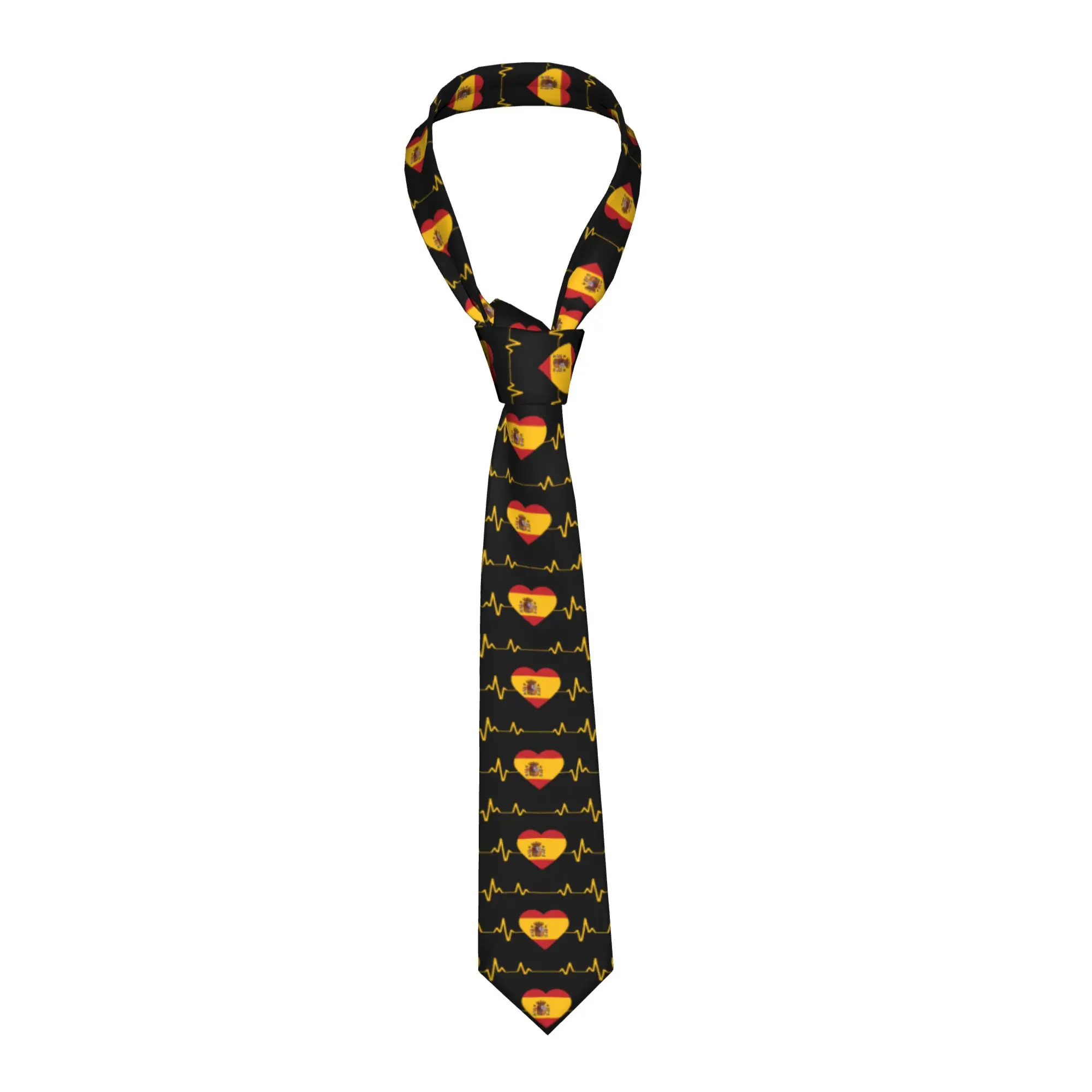 Fashion Spain Heart Flag Tie for Office Men Spanish Patriotic Neckties
