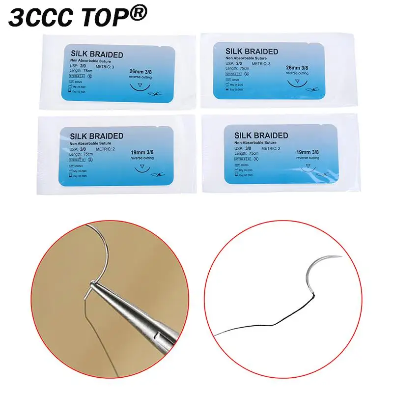 12Pcs/Set 2/0 3/0 Medical Needle Suture Silk Braided Monofilament Thread Suture Practice Kit